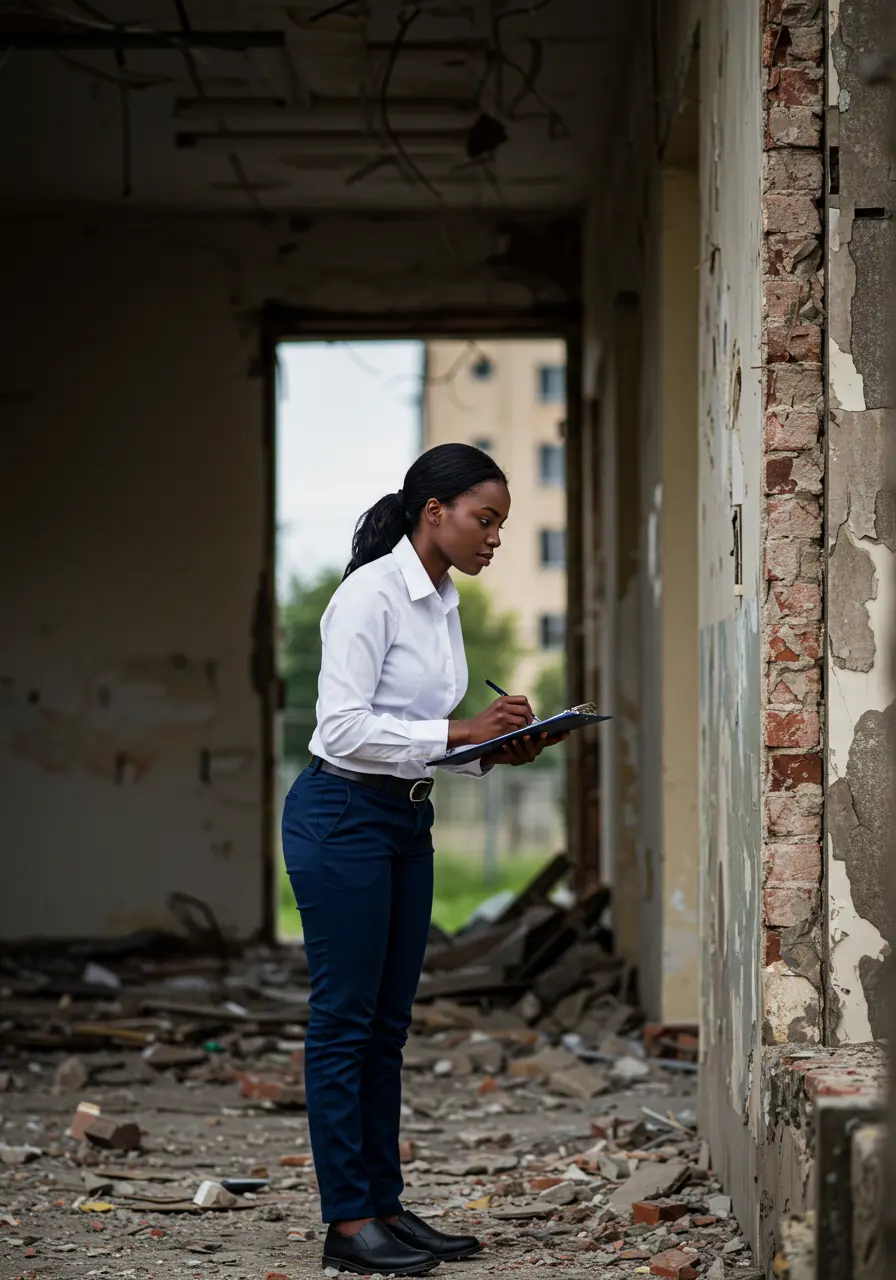 Loss adjuster inspecting a damaged building